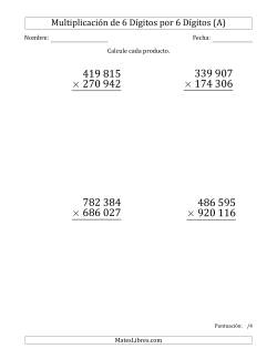 Multiplicar Números de 6 Dígitos por 6 Dígitos (Formato Grande) Usando Espacios como Separadores de Millares