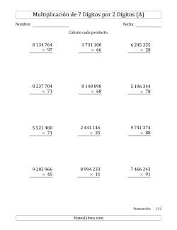 Multiplicar Números de 7 Dígitos por 2 Dígitos Usando Espacios como Separadores de Millares