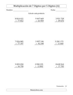 Multiplicar Números de 7 Dígitos por 5 Dígitos Usando Espacios como Separadores de Millares