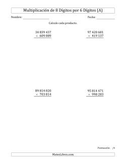 Multiplicar Números de 8 Dígitos por 6 Dígitos Usando Espacios como Separadores de Millares