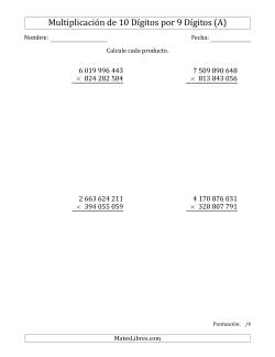 Multiplicar Números de 10 Dígitos por 9 Dígitos Usando Espacios como Separadores de Millares