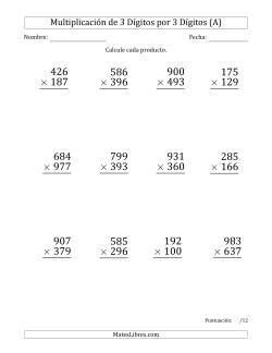 Multiplicar Números de 3 Dígitos por 3 Dígitos (Formato Grande) Usando Puntos como Separadores de Millares