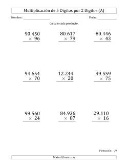 Multiplicar Números de 5 Dígitos por 2 Dígitos (Formato Grande) Usando Puntos como Separadores de Millares