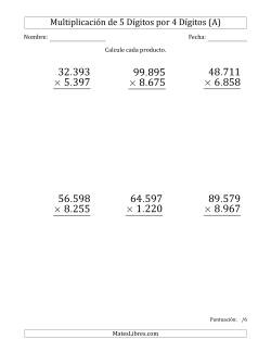 Multiplicar Números de 5 Dígitos por 4 Dígitos (Formato Grande) Usando Puntos como Separadores de Millares