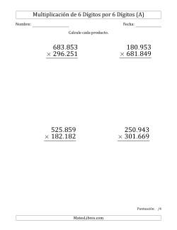 Multiplicar Números de 6 Dígitos por 6 Dígitos (Formato Grande) Usando Puntos como Separadores de Millares