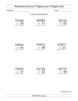 Multiplicar Números de 5 Dígitos por 2 Dígitos (Formato Grande)
