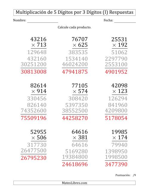 La hoja de ejercicios de Multiplicar Números de 5 Dígitos por 3 Dígitos (Formato Grande) (I) Página 2