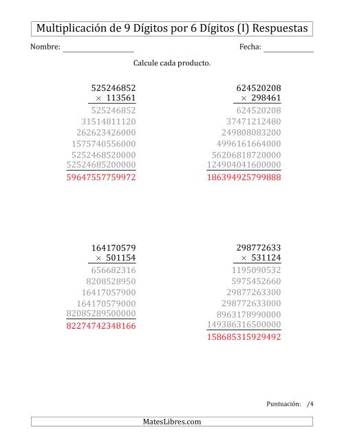 La hoja de ejercicios de Multiplicar Números de 9 Dígitos por 6 Dígitos (I) Página 2