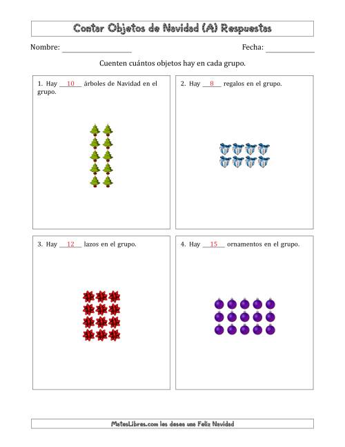 La hoja de ejercicios de Contar Objetos Navideños en Conjuntos Rectangulares de Dimensiones hasta 5 (A) Página 2