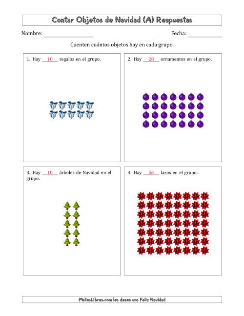 La hoja de ejercicios de Contar Objetos Navideños en Conjuntos Rectangulares de Dimensiones hasta 9 (A) Página 2