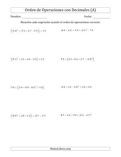 Orden de Operaciones con Decimales Positivos (Cinco Pasos)