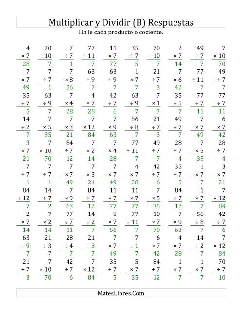La hoja de ejercicios de Multiplicar y Dividir por 7 (B) Página 2