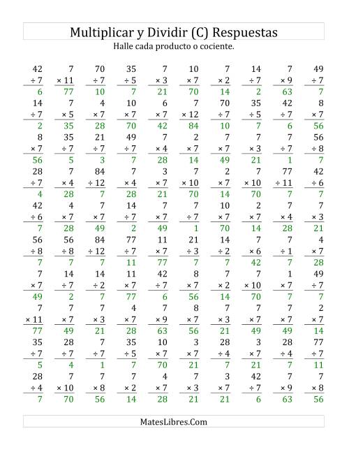 La hoja de ejercicios de Multiplicar y Dividir por 7 (C) Página 2