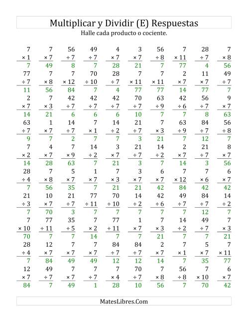 La hoja de ejercicios de Multiplicar y Dividir por 7 (E) Página 2