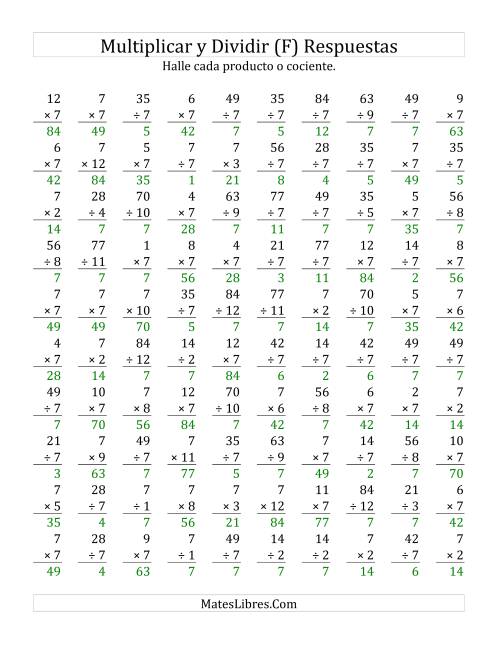 La hoja de ejercicios de Multiplicar y Dividir por 7 (F) Página 2