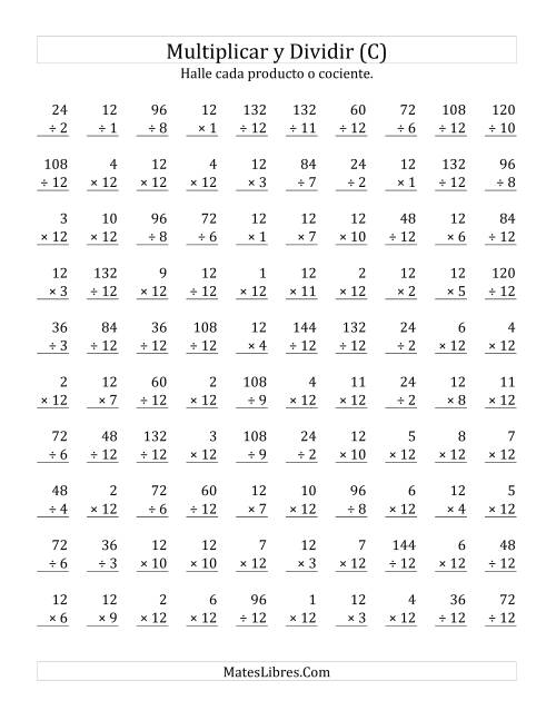 La hoja de ejercicios de Multiplicar y Dividir por 12 (C)