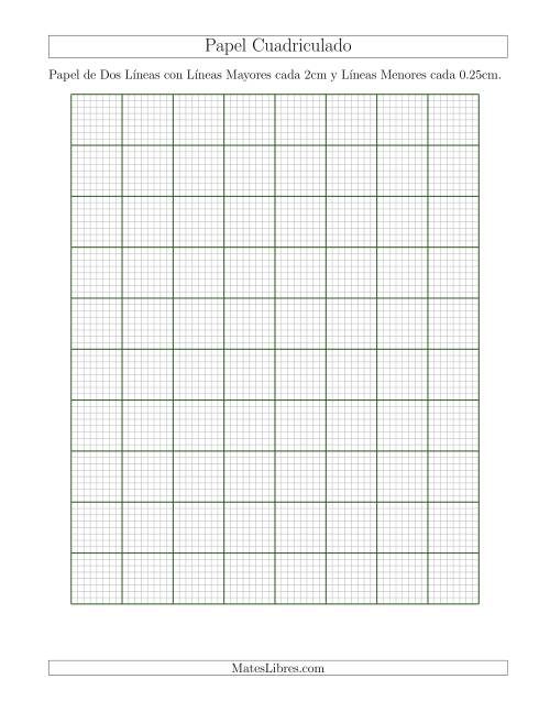 La hoja de ejercicios de Papel de Dos Líneas con Líneas Mayores cada 2cm y Líneas Menores cada 0.25cm, Tamaño de Papel Carta (A)