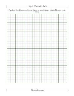 Papel de Dos Líneas con Líneas Mayores cada 2.5cm y Líneas Menores cada 0.5cm, Tamaño de Papel Carta