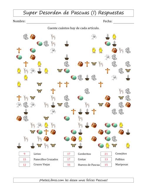 La hoja de ejercicios de Contar Artículos de Pascuas en Conjuntos Super Dispersos (50 Por Ciento Lleno) (I) Página 2