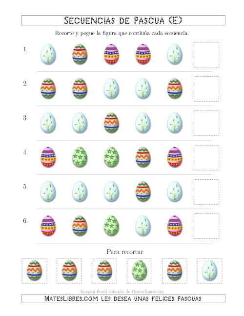 La hoja de ejercicios de Secuencias de Imágenes de Huevos de Pascuas Cambiando el Atributo Forma (E)