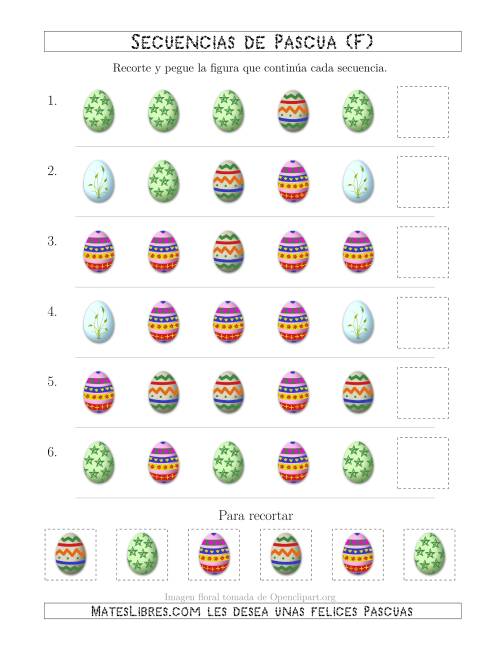 La hoja de ejercicios de Secuencias de Imágenes de Huevos de Pascuas Cambiando el Atributo Forma (F)