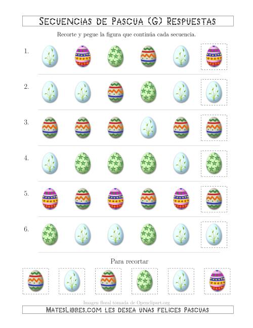 La hoja de ejercicios de Secuencias de Imágenes de Huevos de Pascuas Cambiando el Atributo Forma (G) Página 2