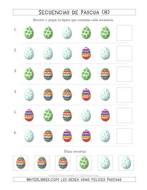 La hoja de ejercicios de Secuencias de Imágenes de Huevos de Pascuas Cambiando el Atributo Forma (H)