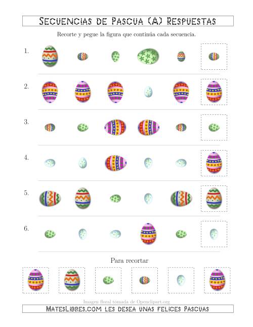 La hoja de ejercicios de Secuencias de Imágenes de Huevos de Pascuas Cambiando los Atributos Forma, Rotación y Tamaño (A) Página 2