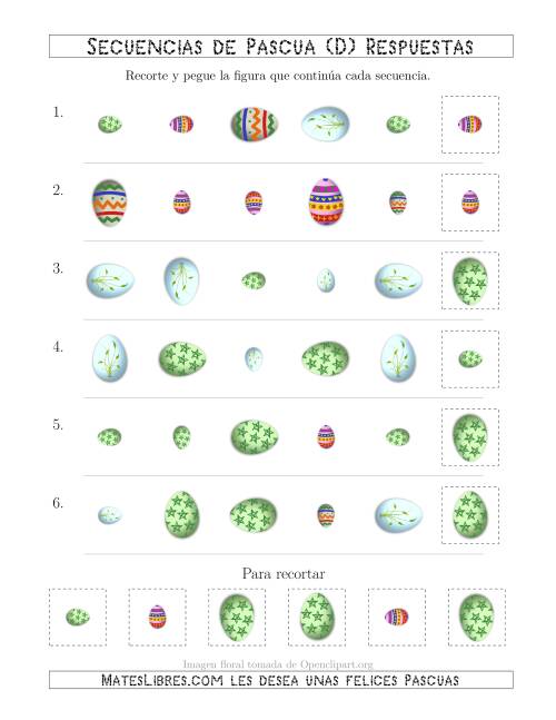 La hoja de ejercicios de Secuencias de Imágenes de Huevos de Pascuas Cambiando los Atributos Forma, Rotación y Tamaño (D) Página 2