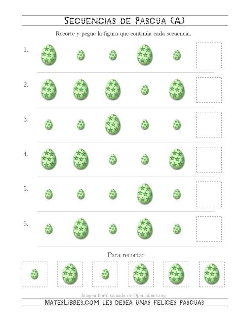 La hoja de ejercicios de Secuencias de Imágenes de Huevos de Pascuas Cambiando el Atributo Tamaño (A)