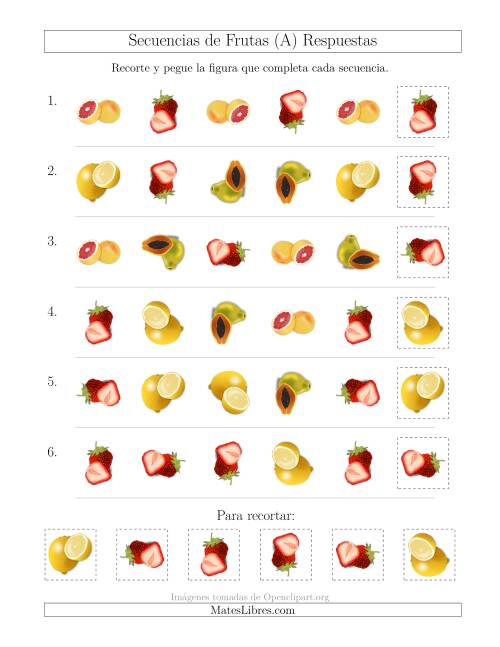 La hoja de ejercicios de Secuencias de Imágenes de Frutas Cambiando los Atributos Forma y Rotación (A) Página 2