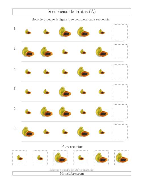 La hoja de ejercicios de Secuencias de Imágenes de Frutas Cambiando el Atributo Tamaño (A)