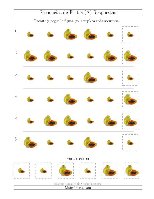 La hoja de ejercicios de Secuencias de Imágenes de Frutas Cambiando el Atributo Tamaño (A) Página 2