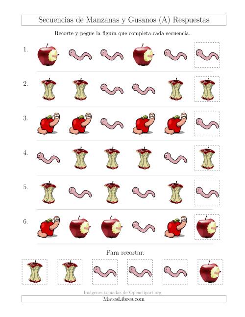 La hoja de ejercicios de Secuencias de Imágenes de Manzanas y Gusanos Cambiando el Atributo Forma (A) Página 2