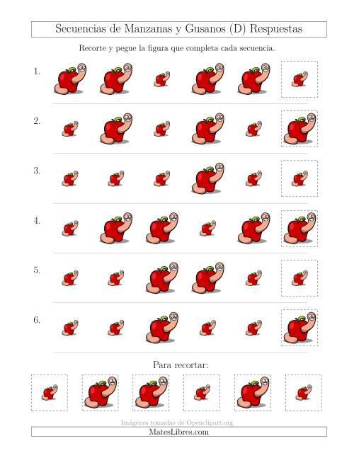La hoja de ejercicios de Secuencias de Imágenes de Manzanas y Gusanos Cambiando el Atributo Tamaño (D) Página 2