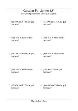 Calcular la Cantidad Original de Dinero (Enteros, Incrementos entre 1% y 99%)