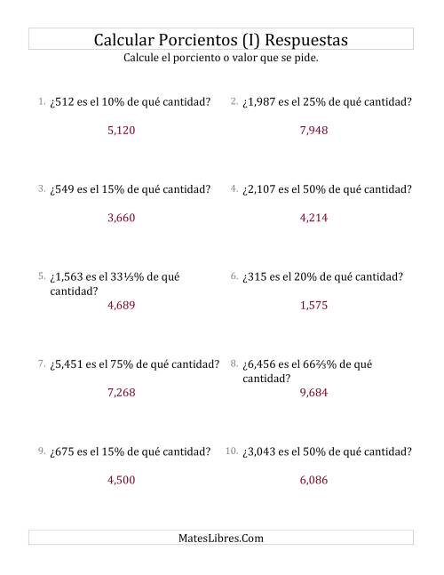 La hoja de ejercicios de Calcular la Cantidad Original (Enteros, Incrementos de Porcientos Selectos) (I) Página 2