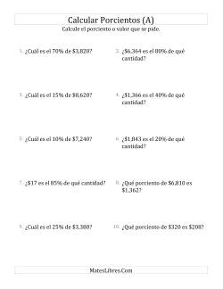 Cálculos Mixtos de Porcientos con Dinero (Enteros, Incrementos de 5%)