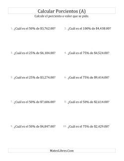 Calcular el Porciento de Dinero (Decimales, Incrementos de 25%)