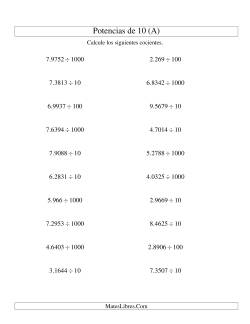 Dividir Decimales por Potencias Positivas de 10 (Estándar)