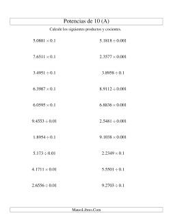 Multiplicar y Dividir Decimales por Potencias Negativas de 10 (Estándar)