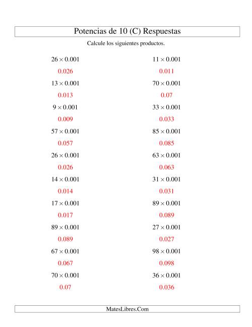 La hoja de ejercicios de Multiplicar Enteros por Potencias Negativas de 10 (Estándar) (C) Página 2