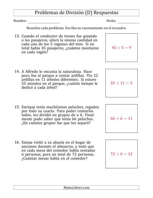 La hoja de ejercicios de Problemas de División con Números entre 5 y 12 (D) Página 2