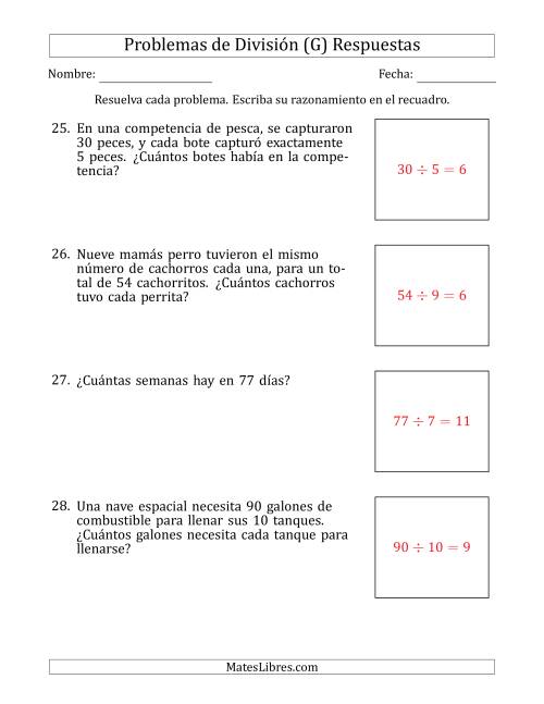 La hoja de ejercicios de Problemas de División con Números entre 5 y 12 (G) Página 2