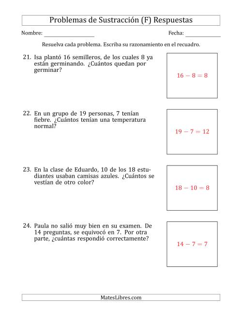 La hoja de ejercicios de Problemas de Sustracción con Números entre el 5 y el 12 (F) Página 2