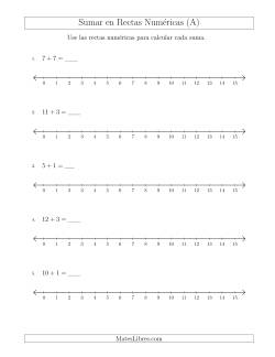 Sumar Hasta 15 en Rectas Numéricas con Intervalos de Tamaño 1