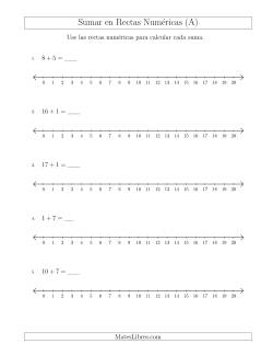 Sumar Hasta 20 en Rectas Numéricas con Intervalos de Tamaño 1