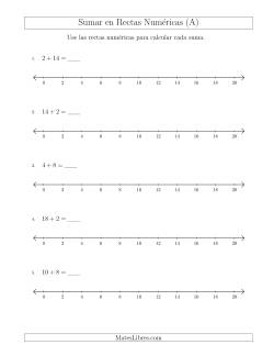 Sumar Hasta 20 en Rectas Numéricas con Intervalos de Tamaño 2