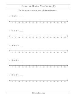 Sumar Hasta 75 en Rectas Numéricas con Intervalos de Tamaño 5