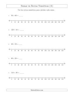 Sumar Hasta 150 en Rectas Numéricas con Intervalos de Tamaño 10